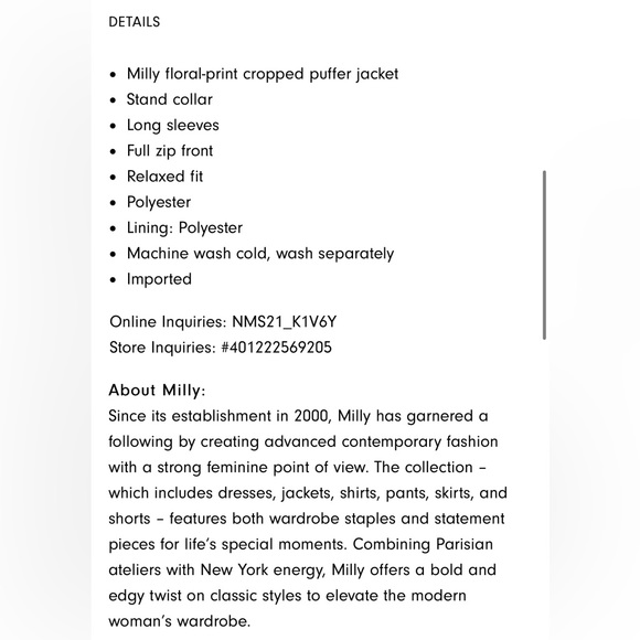 Milly Minis Floral-Print Cropped Puffer Jacket in Pink Multi Size 10 - Picture 6 of 6